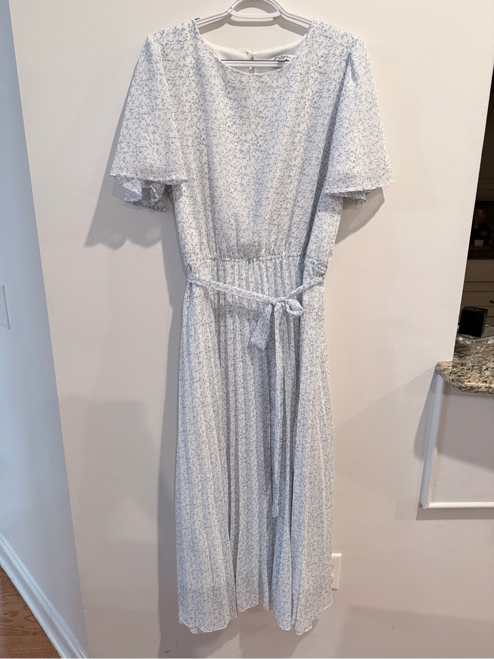 Polagram Light Blue Floral Maxi Dress with Waist Tie